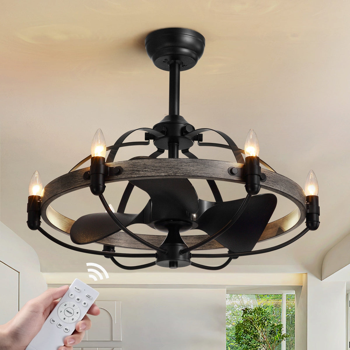 27" Indoor Bronwn and Black Farmhouse Ceiling Fan with Light and Remote for Bedroom Dining Room