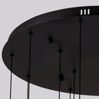 Lámpara de araña cilíndrica negra de 16 luces con esferas de cristal, luces LED regulables y control remoto para techos altos