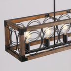 Lámpara de araña de madera maciza rectangular de estilo rústico moderno regulable de 5 luces