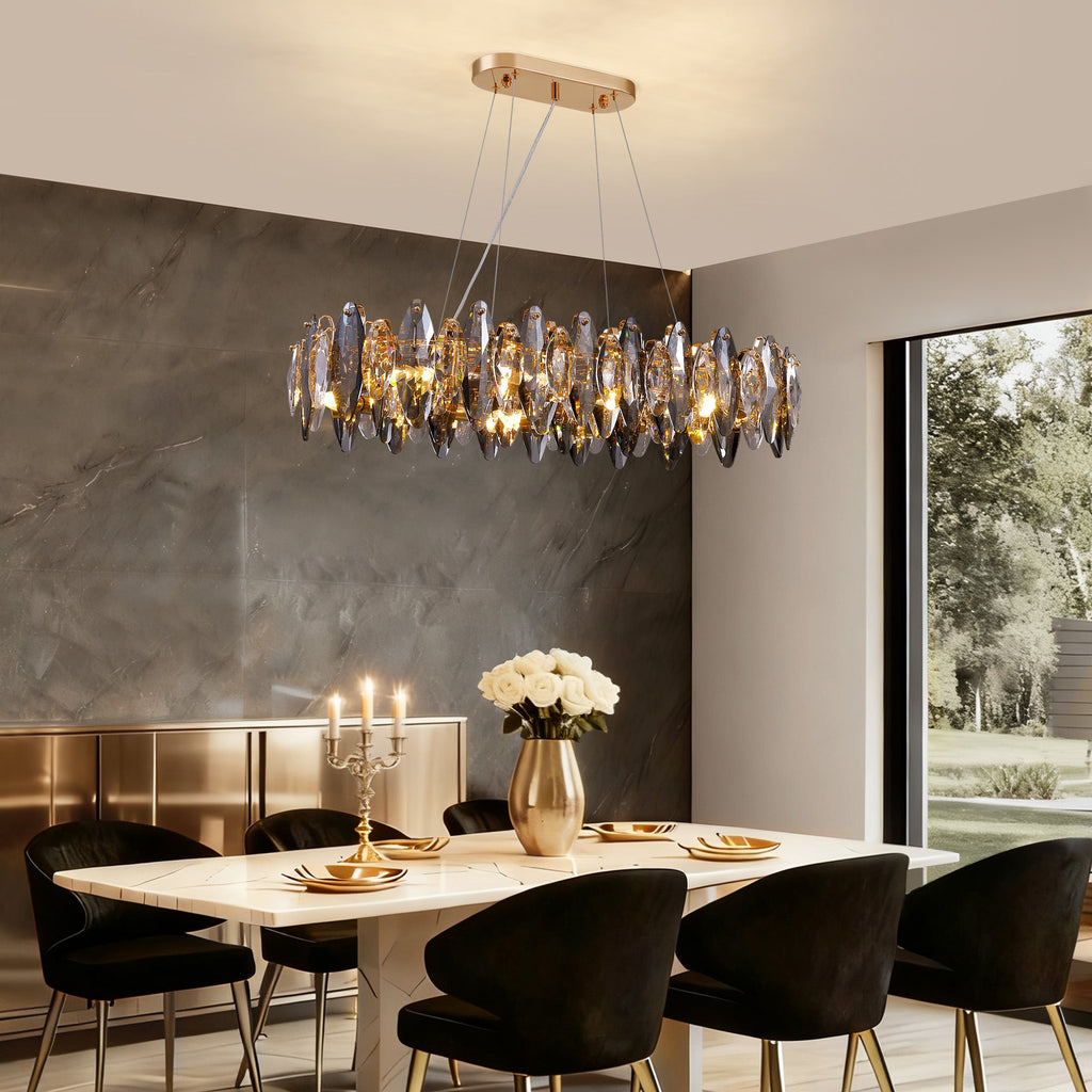 Lámpara de araña de cristal rectangular dorada de 10 luces para comedor