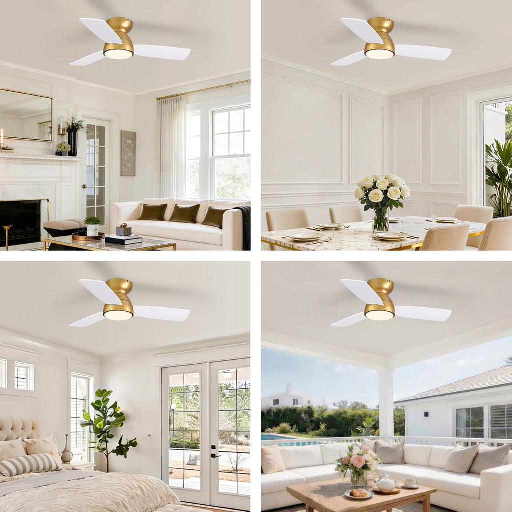 32in Ceiling Fan with Light and Remote/APP Controls, Low Profile Bedroom Fans with Reversible Motor