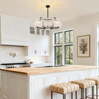 8-Light Dimmable Drum Chandelier with Textured Glass, Modern Lighting for Kitchen Island or Dining Room