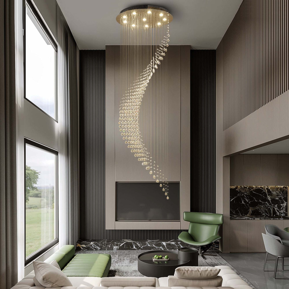10-Light Dimmable Statement Chandelier for High Ceilings with Crystal Accents
