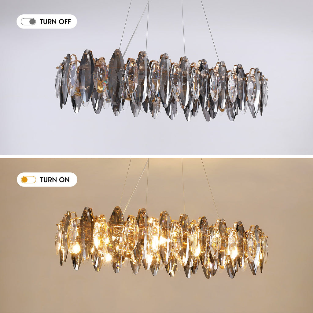 Lámpara de araña de cristal rectangular dorada de 10 luces para comedor