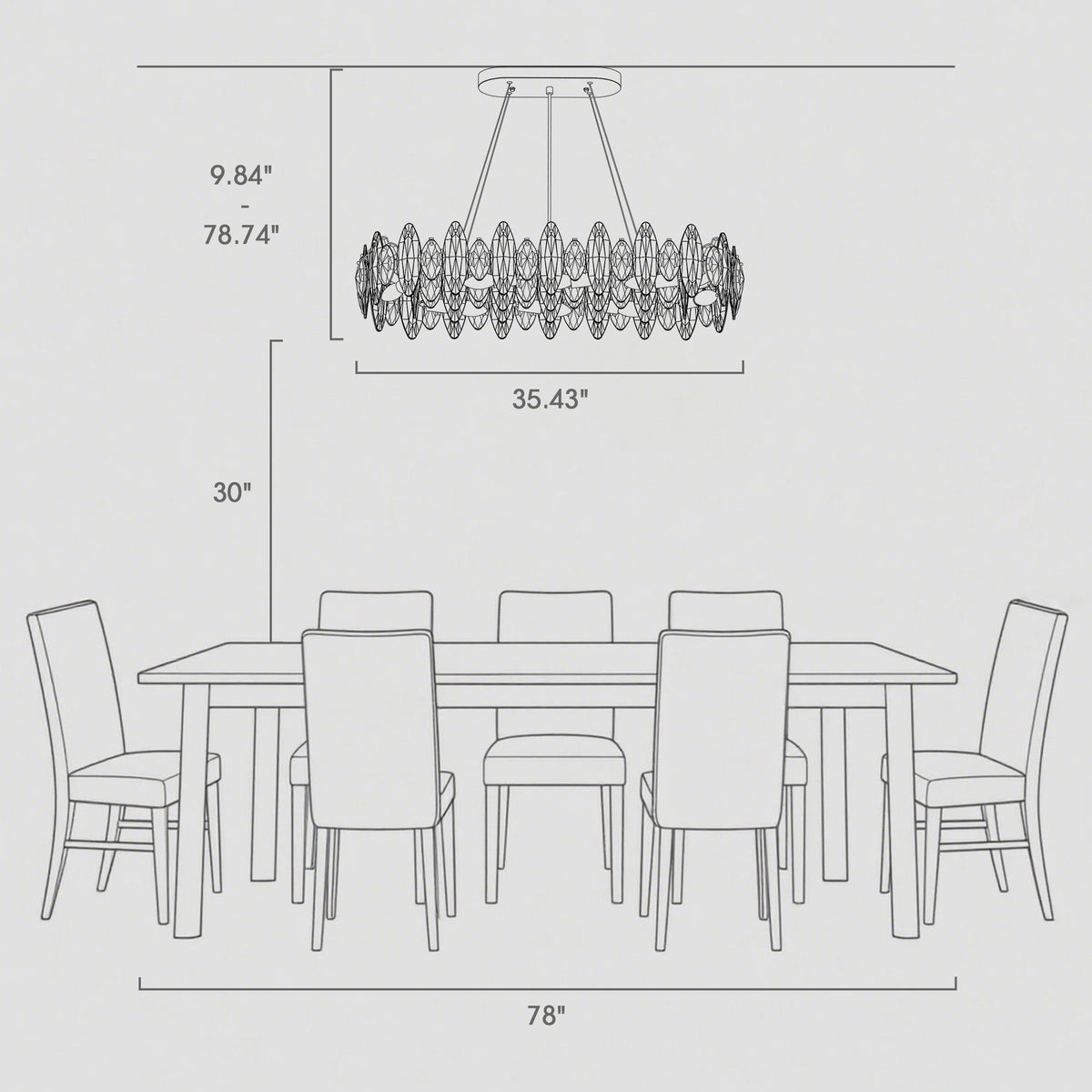Lámpara de araña de cristal rectangular dorada de 10 luces para comedor