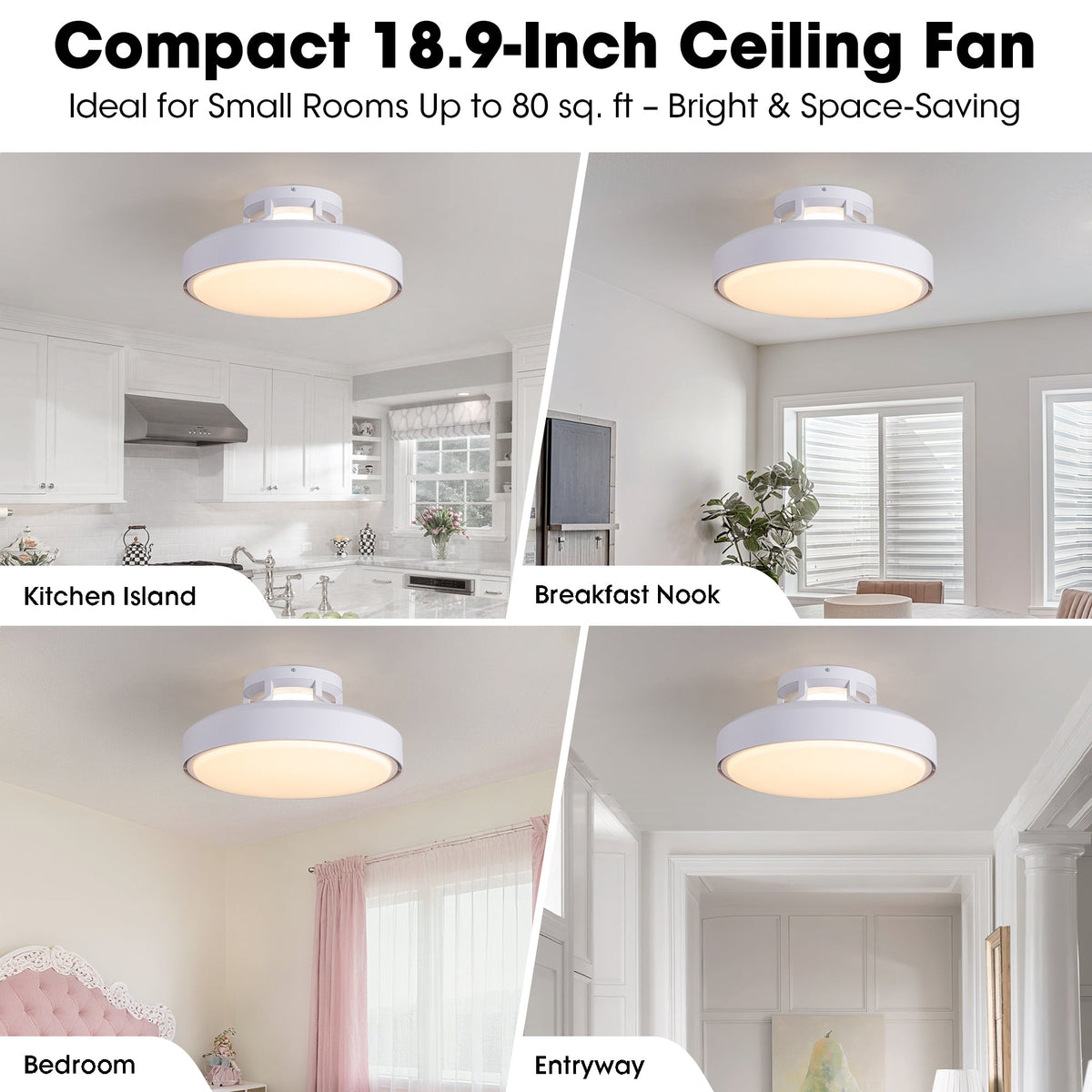 Ventilador de techo moderno de perfil bajo de 18,9" con luz LED de 4500 lm, control remoto y motor de CC silencioso para dormitorio
