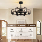 Ventilador de Techo de Granja de 24" con Luz y Mando a Distancia, Ventilador de Techo con Candelabro Rústico con Jaula, Negro para Interiores