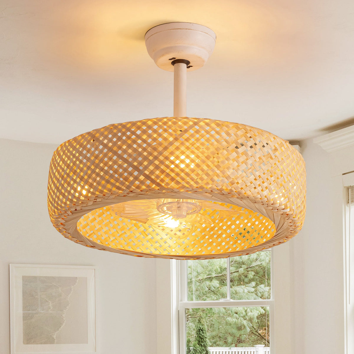 20'' Boho Caged Ceiling Fan with Light Kit, Remote Control and Handmade Frame With Aged Metal