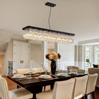 10-Light Dimmable Crystal Rectangle Chandelier for Kitchen Island and Dining Room, Modern Luxury Gold Ceiling Light