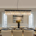 10-Light Dimmable Crystal Rectangle Chandelier for Kitchen Island and Dining Room, Modern Luxury Gold Ceiling Light