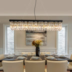 10-Light Dimmable Crystal Rectangle Chandelier for Kitchen Island and Dining Room, Modern Luxury Gold Ceiling Light