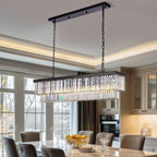 Lámpara de araña rectangular lineal de 8 luces con niveles de cristal negro mate para isla de cocina (bombillas no incluidas)