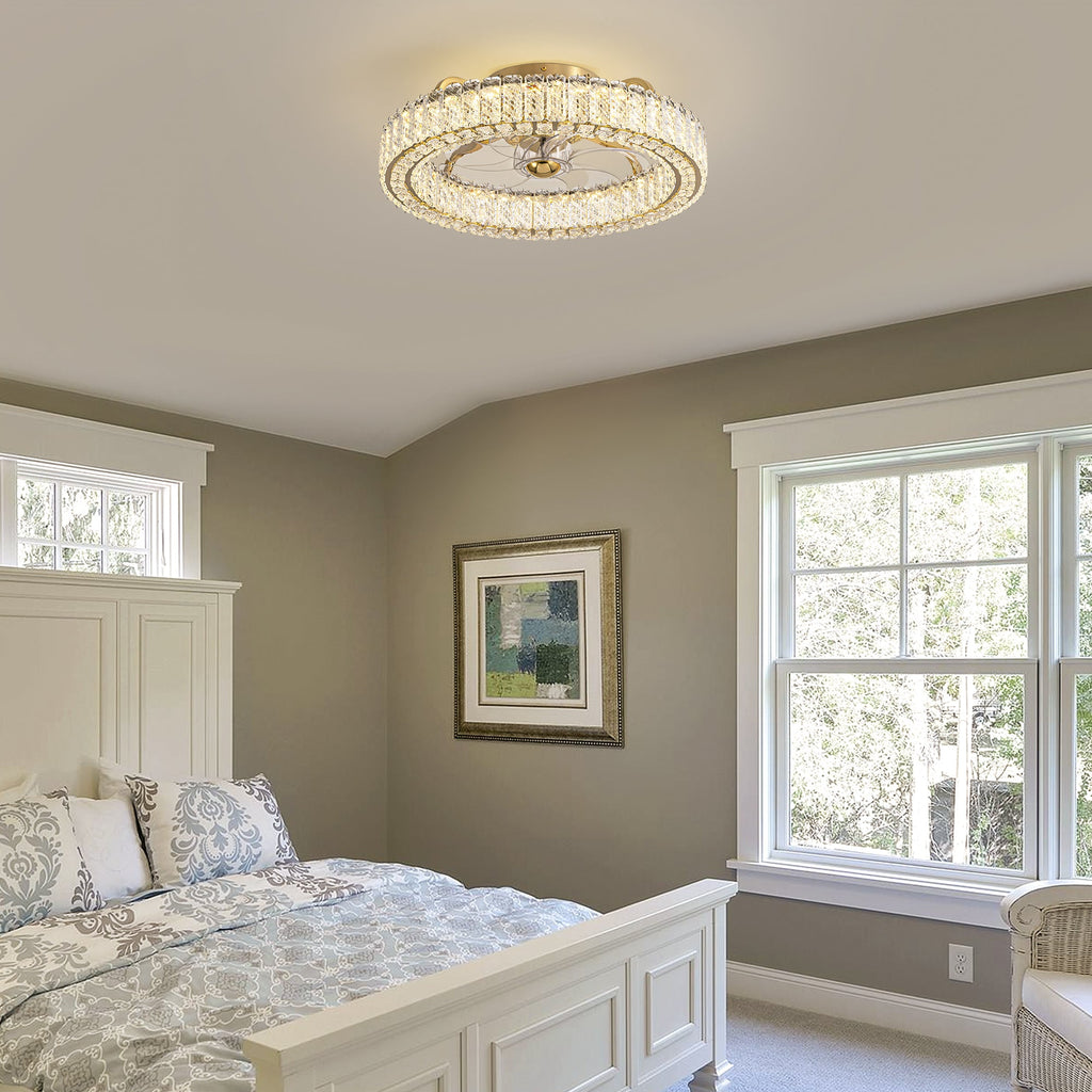 Ventilador de techo de perfil bajo de cristal dorado de 20" para interiores con LED integrado de color blanco brillante y control remoto incluido