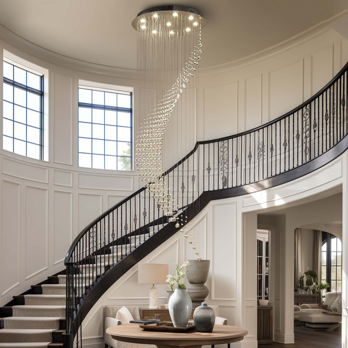 10-Light Dimmable Statement Chandelier for High Ceilings with Crystal Accents