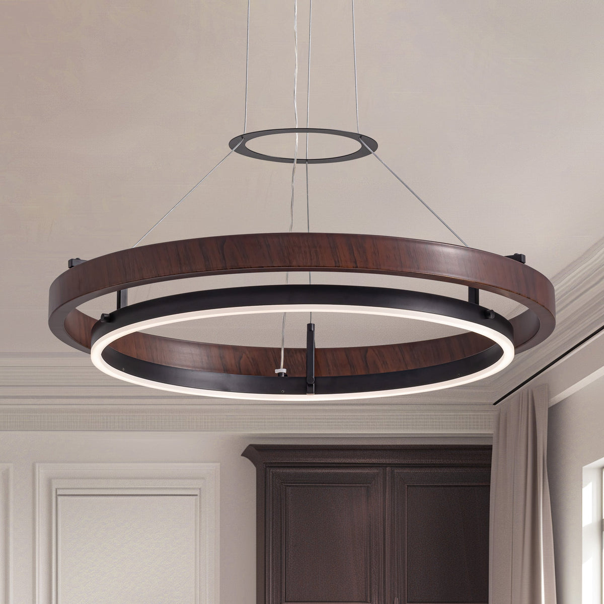 1-Light Dimmable LED Chandelier with Remote Control Industrial Rustic Modern Lighting