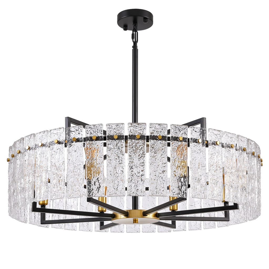 8-Light Dimmable Drum Chandelier with Textured Glass, Modern Lighting for Kitchen Island or Dining Room