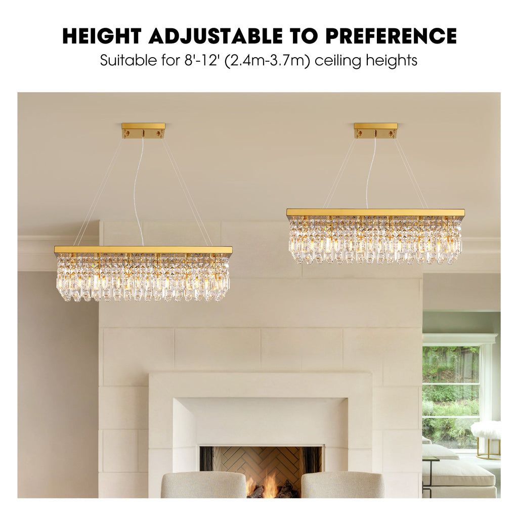 Modern Crystal Dimmable Kitchen Island Gold Rectangle Chandeliers / Living Room Chandelier