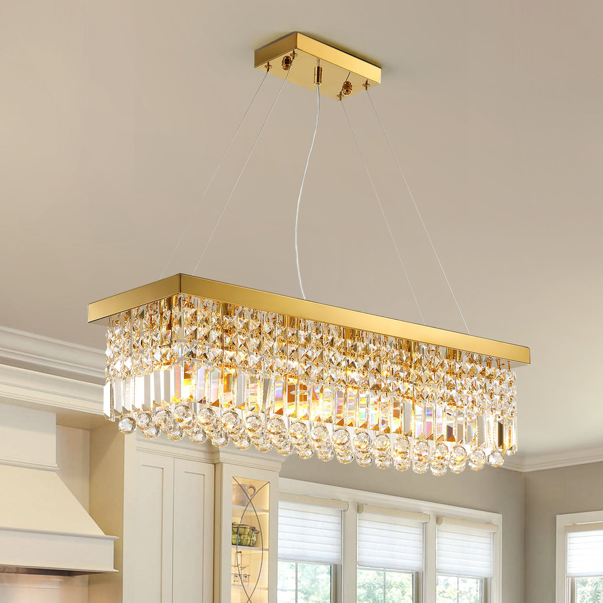 Modern Crystal Dimmable Kitchen Island Gold Rectangle Chandeliers / Living Room Chandelier