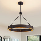 Lámpara de araña rústica redonda con LED integrado, lámpara de techo vintage industrial estilo casa de campo