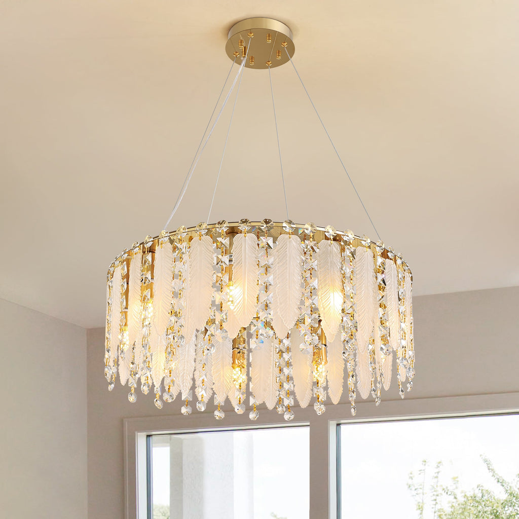 9-Light Dimmable Modern Drum Crystal Chandelier