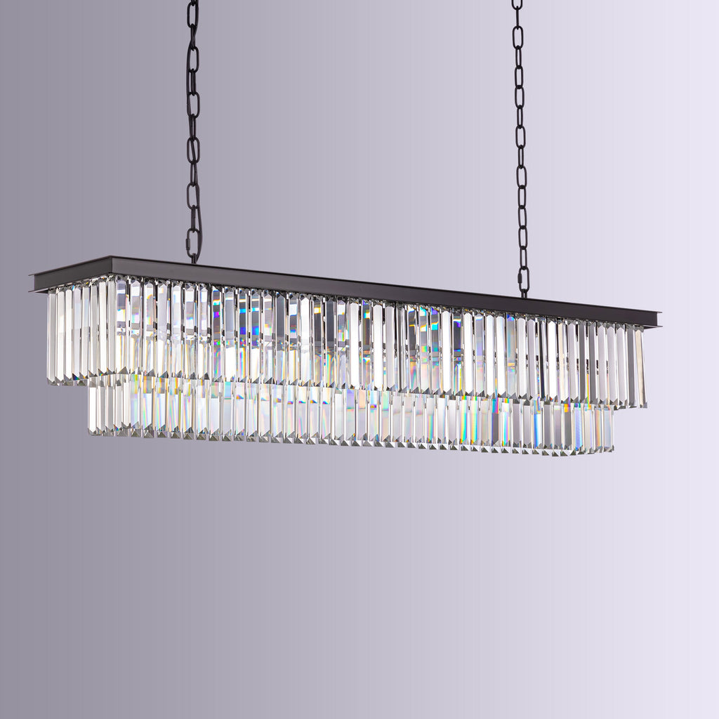 Lámpara de araña rectangular lineal de 8 luces con niveles de cristal negro mate para isla de cocina (bombillas no incluidas)