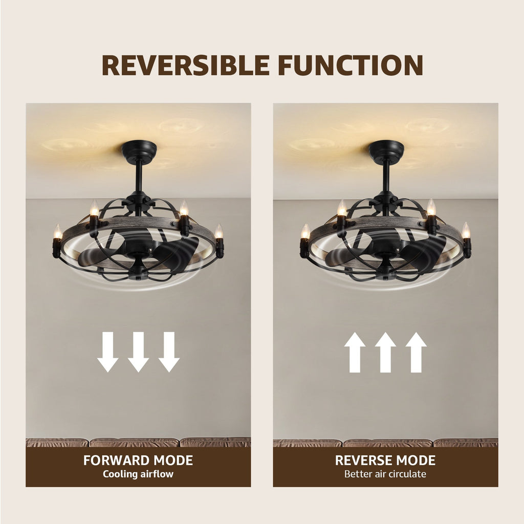 27" Indoor Brown and Black Farmhouse Ceiling Fan with Light and Remote for Bedroom Dining Room