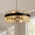 12-Light Modern  Black Crystal Chandelier Circle Round 2-Tiers Chandelier for Dining Living Room Bedroom