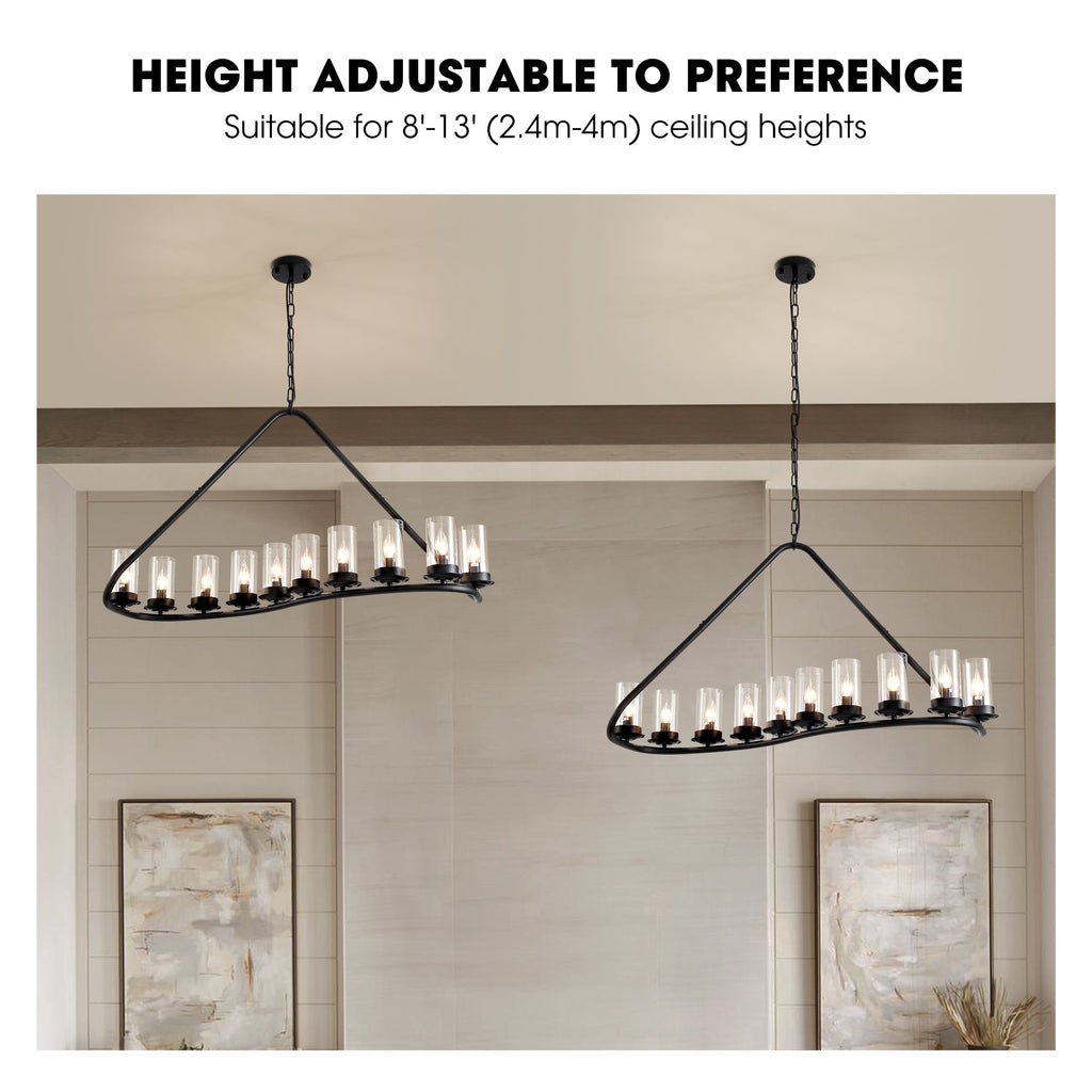 10-Light Dimmable Modern Linear Chandelier Kitchen Island Pendant with Clear Glass Shades