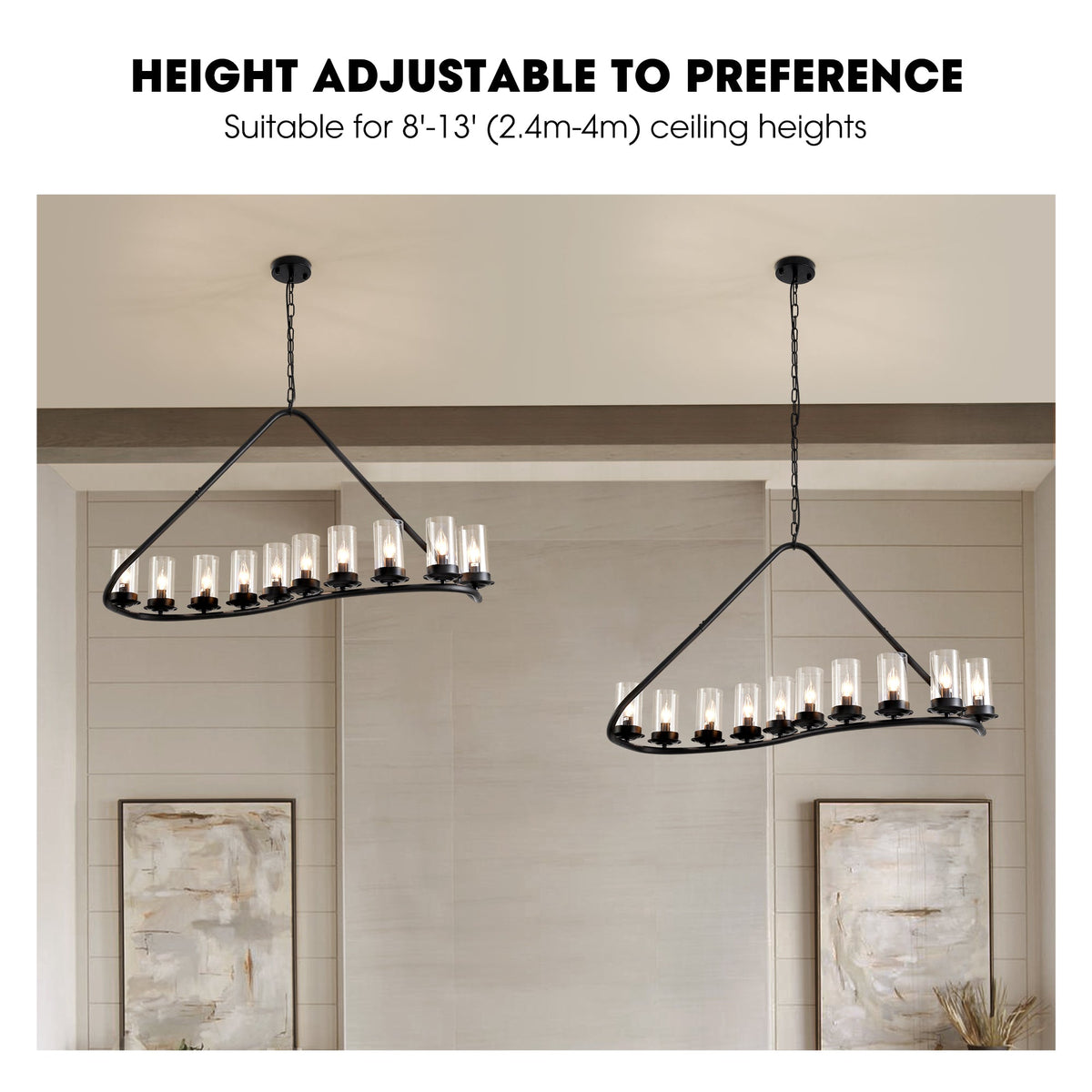 10-Light Dimmable Modern Linear Chandelier Kitchen Island Pendant with Clear Glass Shades
