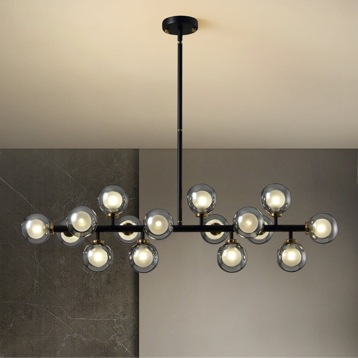 16-Light Modern Black Dimmable Bubble Glass Sputnik Chandelier for Dining Room and Living Room