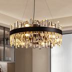 12-Light Modern  Black Crystal Chandelier Circle Round 2-Tiers Chandelier for Dining Living Room Bedroom