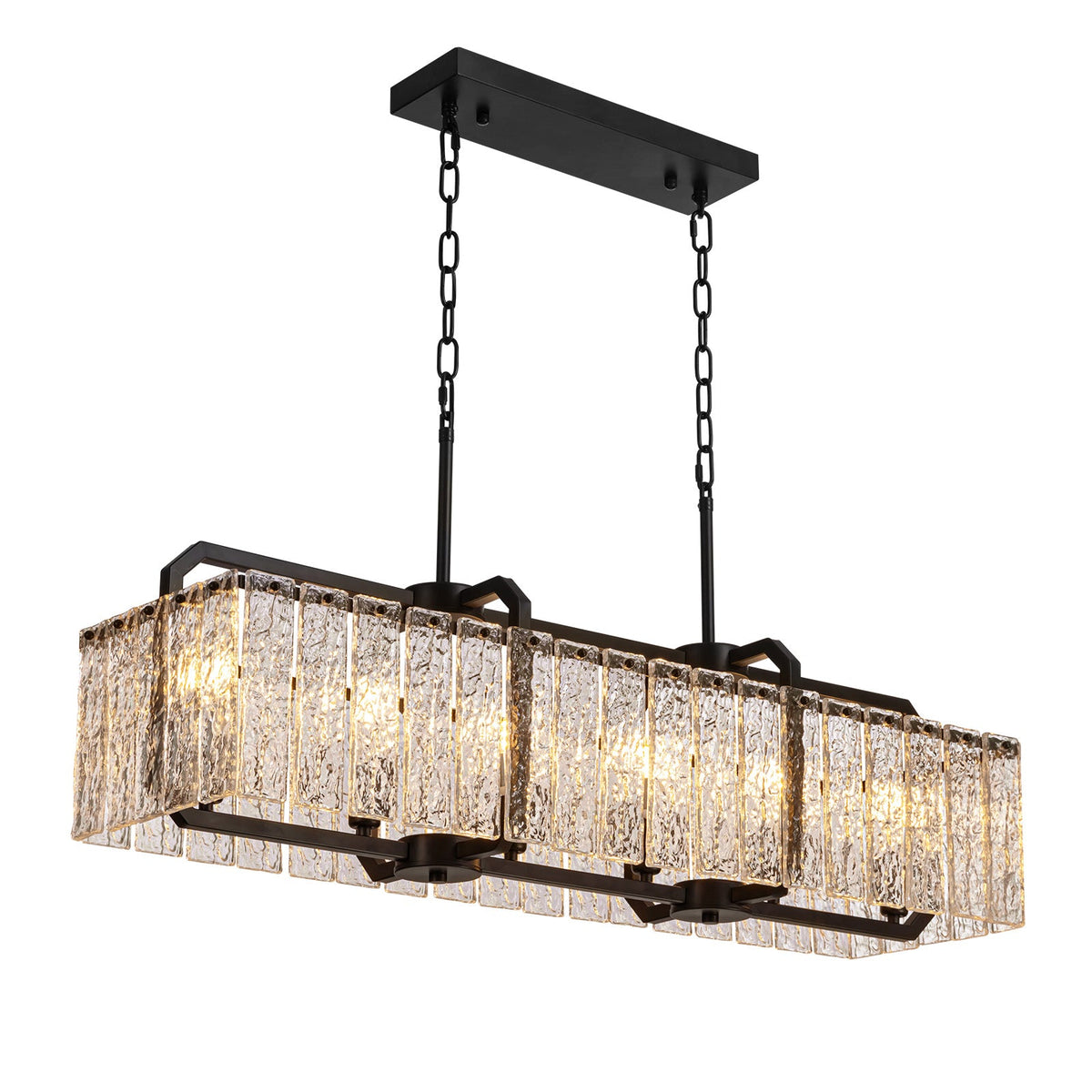 6-Light Modern Dimmable Black Rectangle Crystal Chandelier for Dining Room