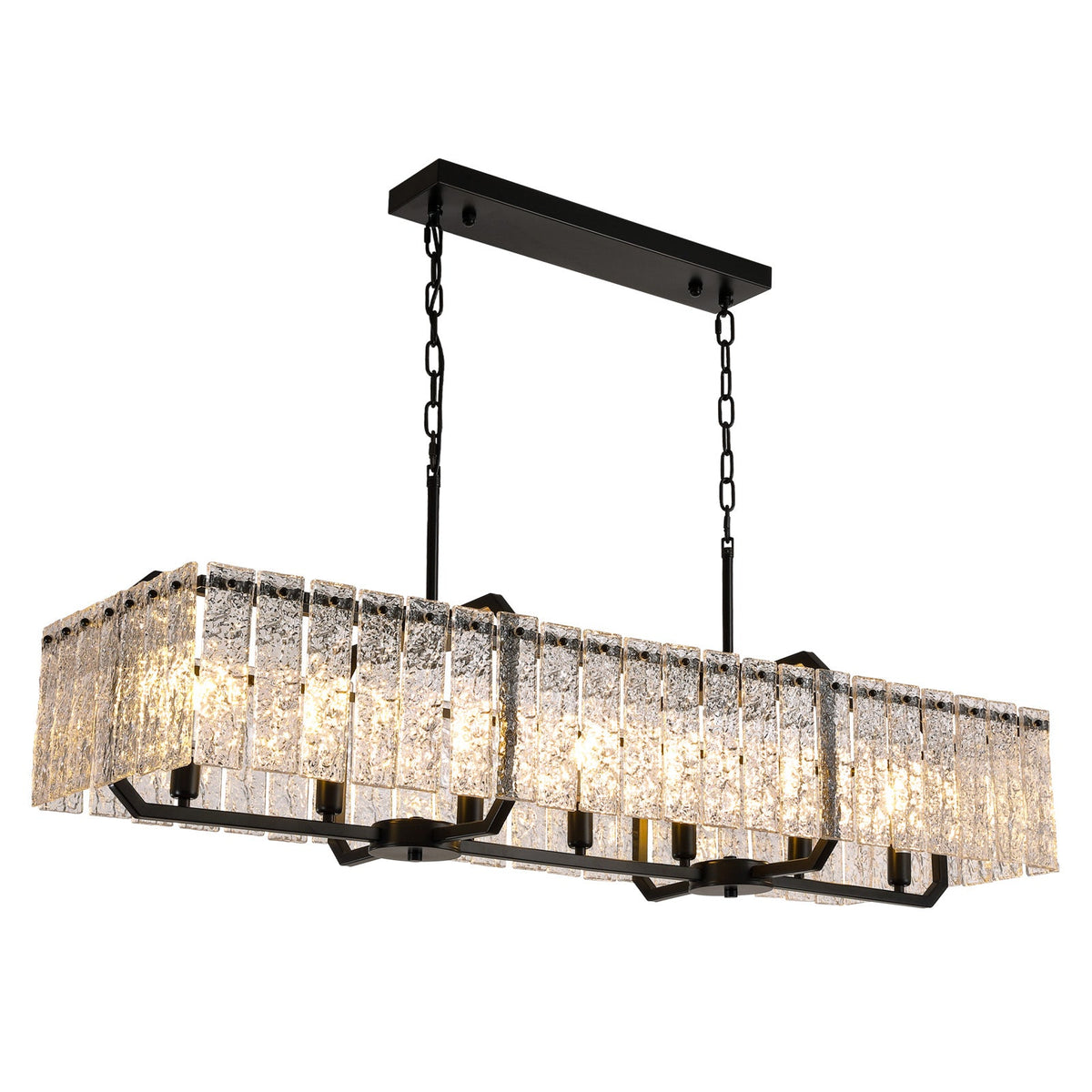 Lámpara de araña rectangular moderna con 7 luces, regulable, de cristal negro, para comedor