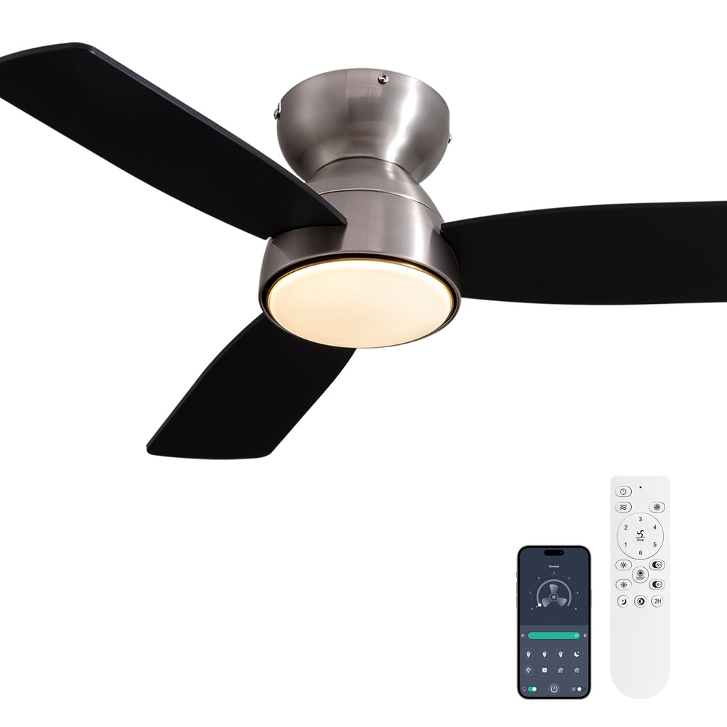 Ventilador de techo interior inteligente moderno de níquel satinado de 32" con luces, rotación reversible y control remoto