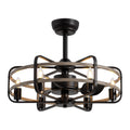 Ventilador de techo moderno de jaula negra para interiores de 25" con luces, rotación reversible y control remoto
