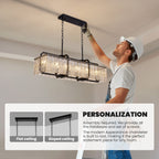 6-Light Modern Dimmable Black Rectangle Crystal Chandelier for Dining Room