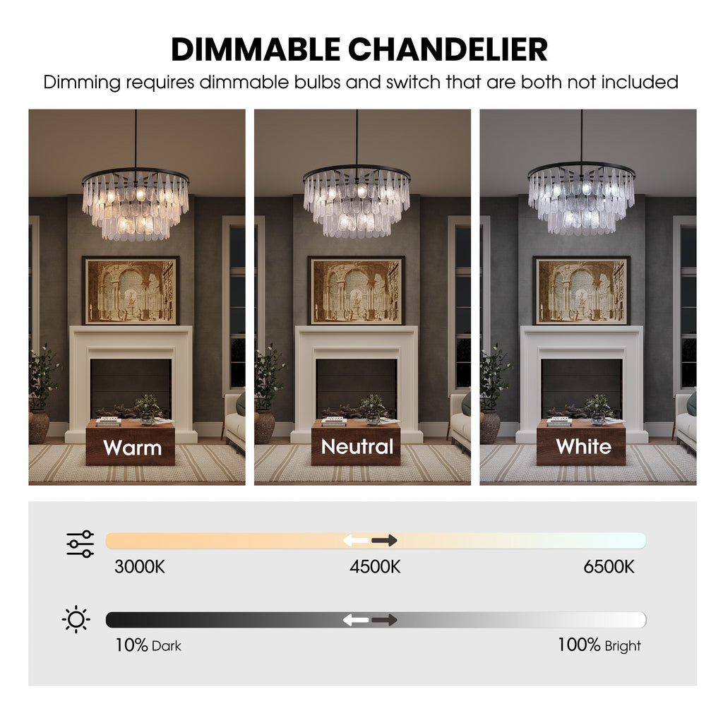 12-Light Modern Black Glass Chandelier for Dining Room or Kitchen