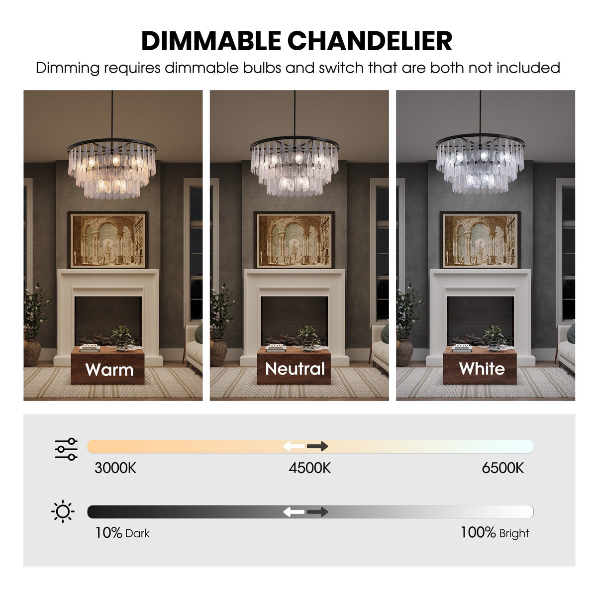12-Light Modern Black Glass Chandelier for Dining Room or Kitchen