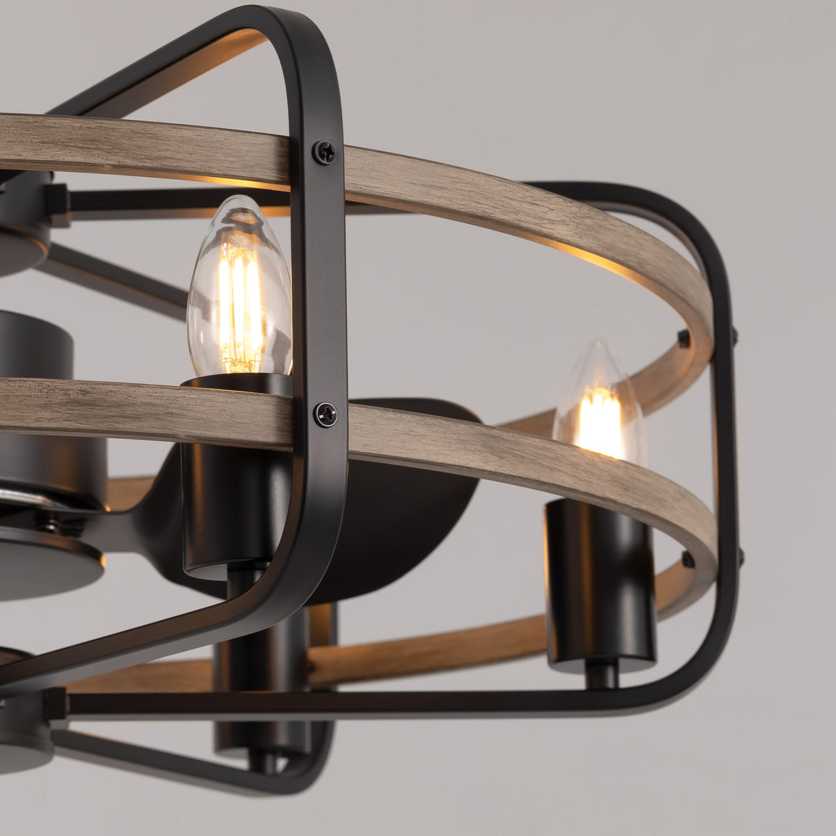 Ventilador de techo moderno de jaula negra para interiores de 25" con luces, rotación reversible y control remoto