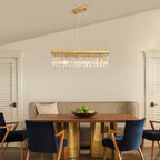 Modern Crystal Dimmable Kitchen Island Gold Rectangle Chandeliers / Living Room Chandelier