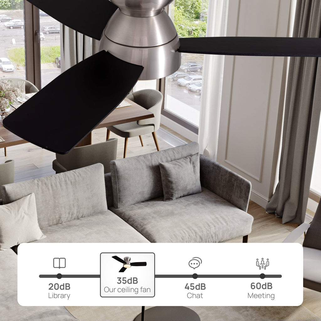 Ventilador de techo interior inteligente moderno de níquel satinado de 32" con luces, rotación reversible y control remoto
