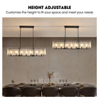 Lámpara de araña rectangular moderna con 7 luces, regulable, de cristal negro, para comedor