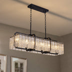 6-Light Modern Dimmable Black Rectangle Crystal Chandelier for Dining Room