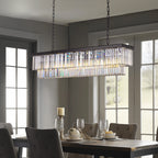 Lámpara de araña rectangular lineal de 8 luces con niveles de cristal negro mate para isla de cocina (bombillas no incluidas)