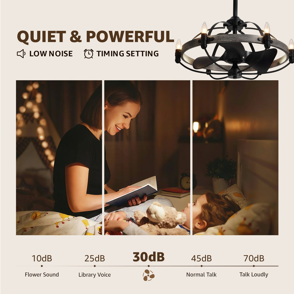 27" Indoor Brown and Black Farmhouse Ceiling Fan with Light and Remote for Bedroom Dining Room