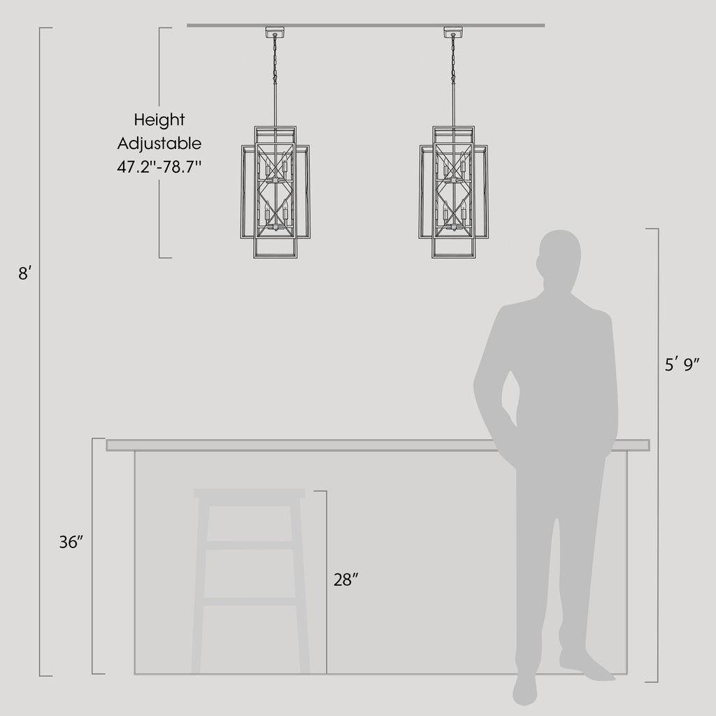 Lámpara de araña cuadrada/rectangular regulable de 8 luces para comedor y sala de estar