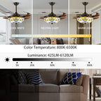 42 in Tiffany Stained Glass Ceiling Fan with Light - Retractable, Remote Control