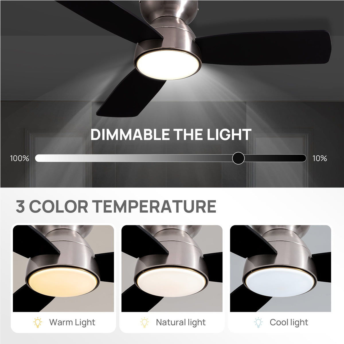 Ventilador de techo interior inteligente moderno de níquel satinado de 32" con luces, rotación reversible y control remoto