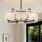 8-Light Dimmable Drum Chandelier with Textured Glass, Modern Lighting for Kitchen Island or Dining Room