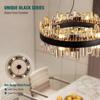 12-Light Modern  Black Crystal Chandelier Circle Round 2-Tiers Chandelier for Dining Living Room Bedroom